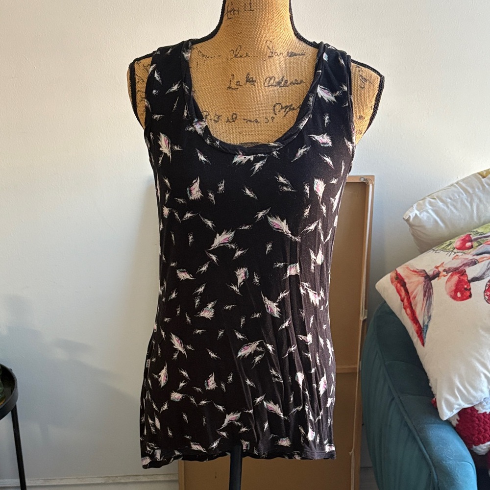 Black and White Hi-Lo Feather Tunic Top